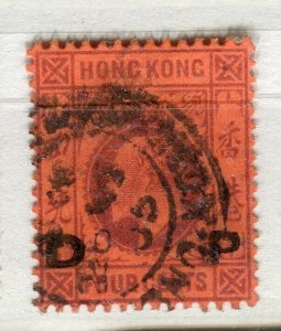 HONG KONG; Early 1900s Ed VII issue used 4c. value + DP Control Optd.