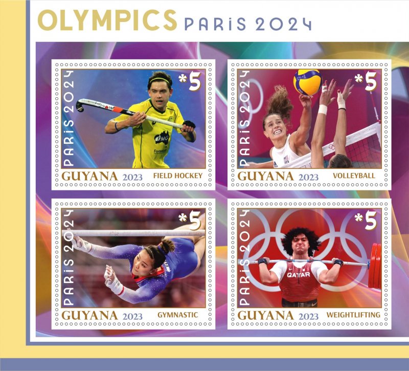 Stamps.Olympics games in Paris 2024 Guyana 2023 year 1+1 sheets