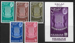 Sharjah 36-41 Freedom From Hunger set and s.s. MNH