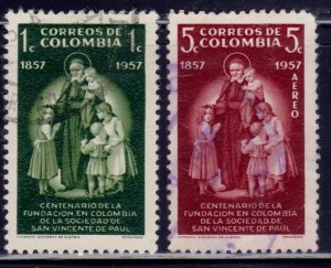 Colombia, 1957, Airmail, St. Vincent de Paul, sc#C4/5, used**
