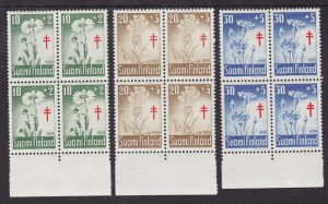 Finland Sc B154-156 MNH. 1959 Flowers cplt, blocks of 4