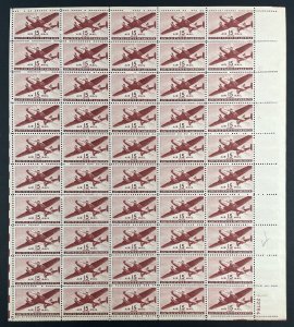 C28 TWIN-MOTORED TRANSPORT PLANE Sheet of 50 US Airmail 15¢ Stamps MNH 1941