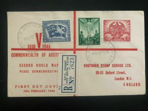 1946 Sydney Australia First Day cover FDC to London England Peace Issue stamps