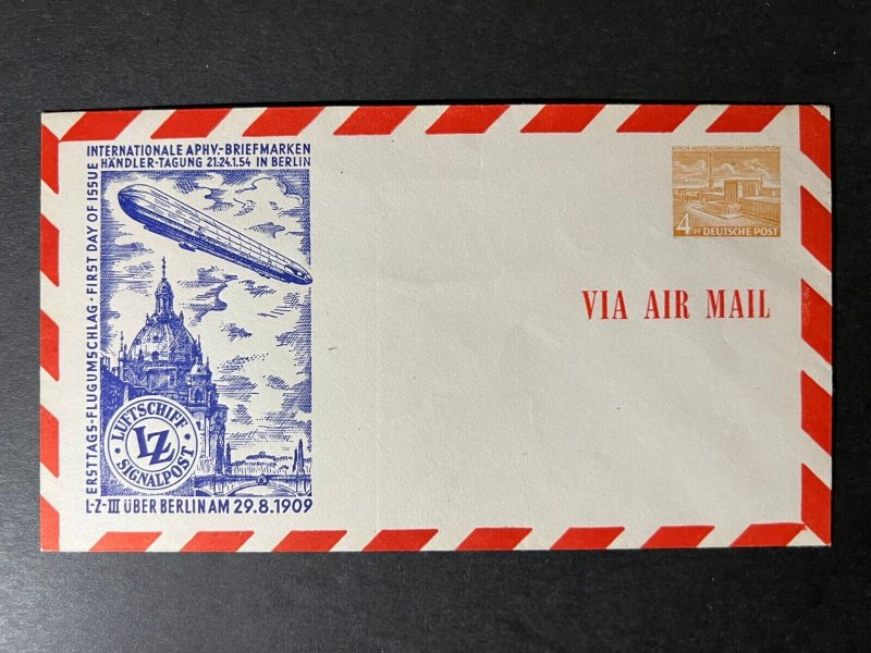 1954 Mint Germany Postal Stationery Envelope Air Mail Zeppelin FDC 3