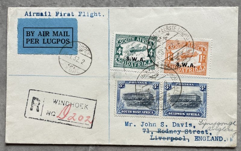 SOUTH WEST AFRICA QEII SG72-73, 77, First Flight cover with 3d defin pair, VFU.