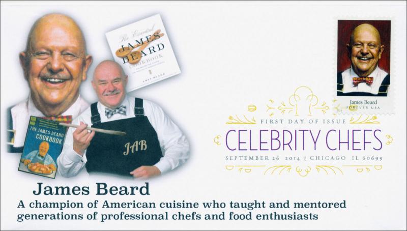 New 2014 Celebrity Chefs James Beard Digital FDC Color Postmark KSC Cachets