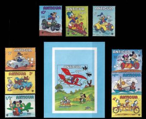 Antigua - 1980 Disney Characters 9 Stamp Set with Souvenir Sheet 1N-005