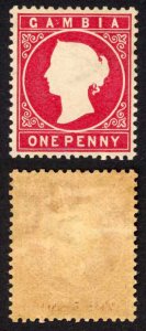 Gambia SG23/bvar 1d Scarlet Wmk CA S/Ways M/M