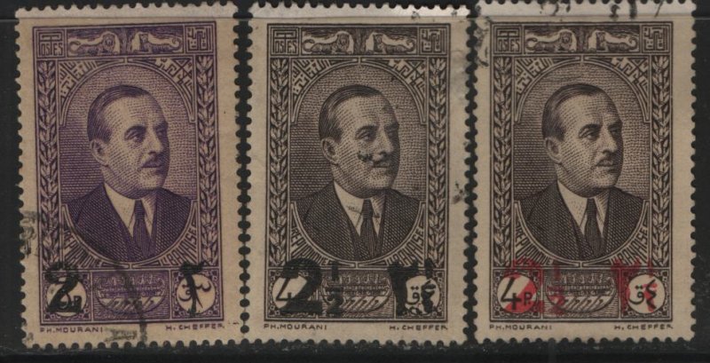 LEBANON, 145-146A, (3) SET, USED, 1937-42, President Emile Edde surcharged