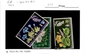 Great Britain, Postage Stamp, #414-415, 417 Used, 1964 Flowers (AH)