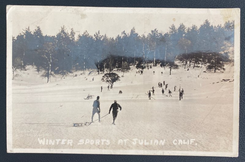 1937 Julian CA USA RPPC Postcard Cover To San Diego Winter Sports