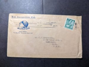 1937 New Zealand Cover Palmerston to Meriden CT USA Kiwi Correspondence Club