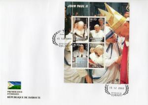 Djibouti 2003 Pope John Paul II/Mother Teresa/B.Clinton Shl.t (4) Perforated FDC