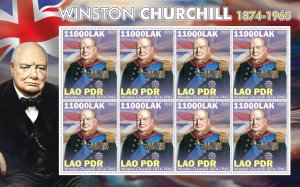 Stamps.Famous People Winston Churchill, Laos 2022 year , 6 sheet perforated
