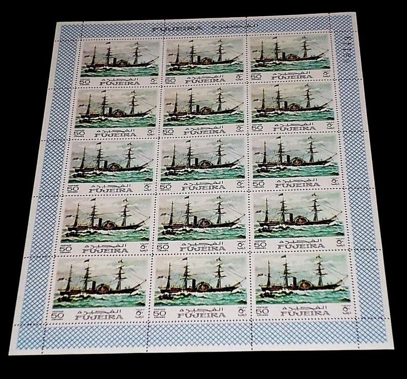 1968, FUJEIRA, SAILING SHIPS, WAR SHIPS, SHEET OF 15, LOT #7, MNH, NICE! LQQK!