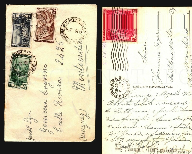 Italy 6 air mail covers to Uruguay starting in 1950 Lavoro Michelangolesca 