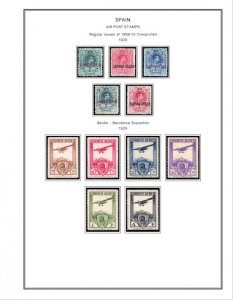 COLOR PRINTED SPAIN AIRMAIL 1920-1983 STAMP ALBUM PAGES (20 illustrated pages)