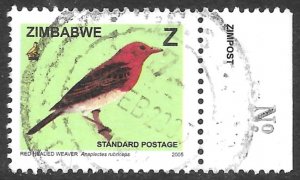 Zimbabwe Scott 978 Used Red Headed Weaver Bird issue of 2005, Zimpost Imprint