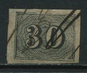 Brazil 1850 30 reis black imperf used  with pen cancel