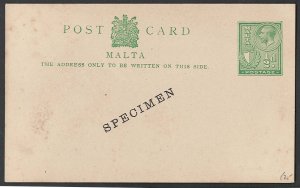 Malta 1927 ½d Postal Card H&G13 'specimen' ovpt g-fine unused ‡