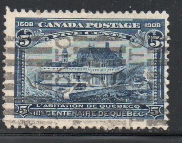 Canada Sc 99 1908 5c Champlain's House stamp used