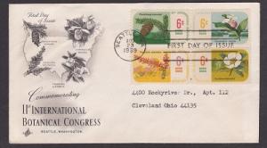 1376 - 1379 Botanical Congress block of 4 ArtCraft FDC with typewritten address