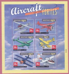 Bhutan 1305 MNH Aircraft of the Forties Souvenir Sheet of 6