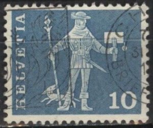 Switzerland 383 (used) 10c messenger, blue grn (1960)