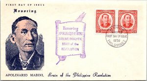 Philippines FDC 1959 - Apolinario Mabini - 2x3c Stamp - Pair - F43425