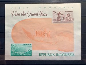 Indonesia 1961 Scott 512, 513 Imperf sheet of 2 used - Visit the Orient year
