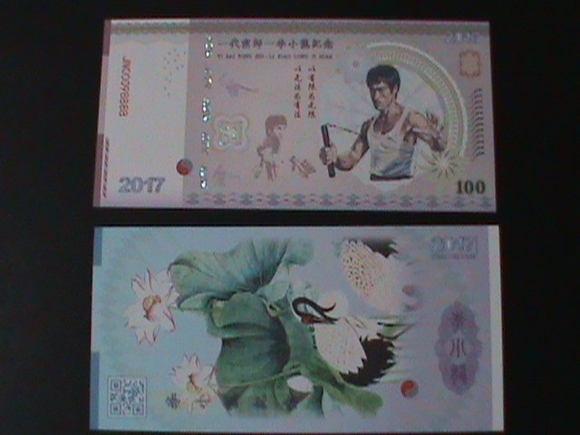 CHINA-2017- KUNG FU MASTER-BRUCE LEE-LOVELY BIRDS $100 POLIMER-UNC-COLLECTIBLE