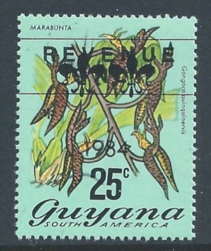 Guyana #811 NH 25c Flora Defin./Revenue Only Ovptd. 19...