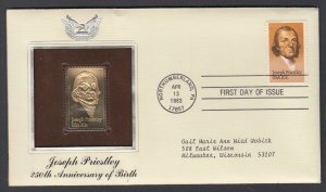 US 2038 Joseph Priestly Gold Foil PCS Typed FDC