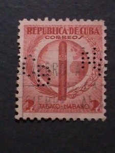 ​CUBA 1939 -SC#357-  83  YEARS OLD USED STAMP-CUBA CIGAR & GLOBE WITH PERFIN