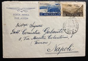 1937 Italian Military Post Office 130 Eritrea Airmail Cover to Napoli Italy
