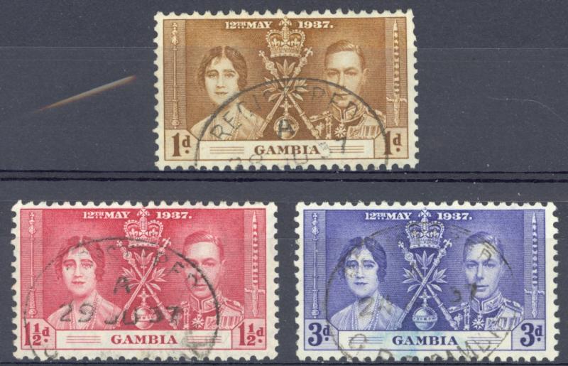 Gambia Sc# 129-131 Used 1937 KGVI Coronation Issue