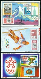 EDW1949SELL : BOLIVIA 3 Scarce Unlisted 1980, 1984, 1988 Olympics Souvenir Shts.