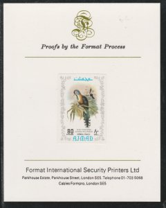 AJMAN 1971 EXOTIC BIRDS - MAKOHA  imperf on FORMAT INTERNATIONAL PROOF CARD