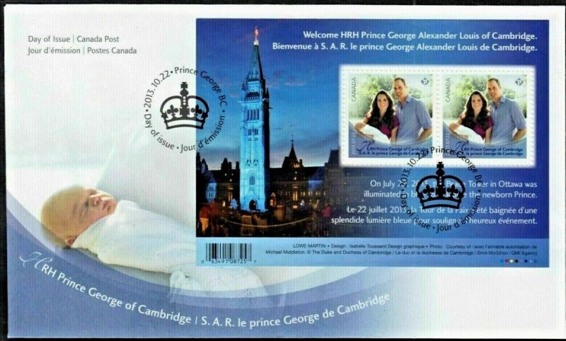 scott #2685 Souvenir Sheet - FDC - Birth of HRH Prince George - 2013