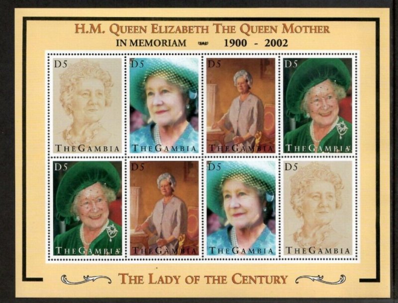 Gambia 2002 - The Queens Mother Elizabeth In Memoriam - Sheet of 8 Stamps - MNH