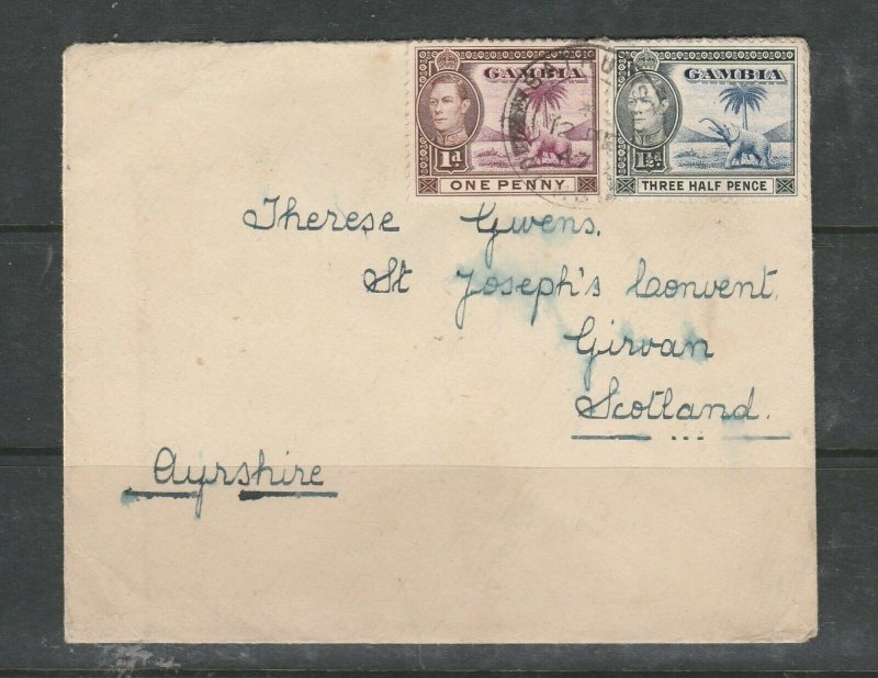 Gambia 1947 Commercial Letter to Scotland, with 1d & 1 1/2d GV1, Bathurst cds