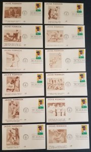 JACKIE ROBINSON FDC's - Complete set of 12, J:M cachets, all different, VF