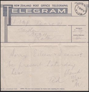 NEW ZEALAND 1939 PO Telegram form used with RATA cds.......................A6748