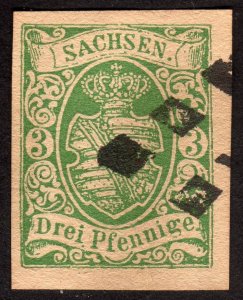 1851, Germany Saxony 3Pfg, Used, Sc 2, Forgery