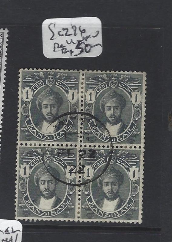 ZANZIBAR (P0505B) SULTAN 1C  SG 276 BL OF 4   VFU