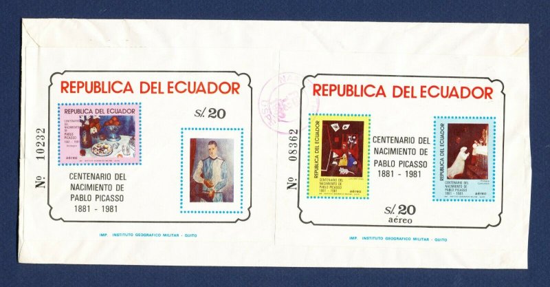 ECUADOR - # 1017A & C731 Two Picasso S/S on cover mailed to USA - 1984 - 2 SCANS