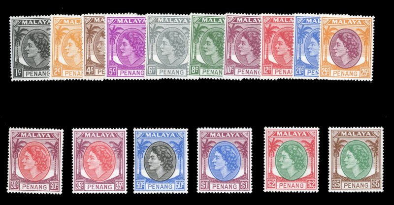 Malayan States - Penang #29-44 Cat$73.50, 1954-55 QEII, complete set, never h...