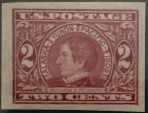 Scott #371 1909 2¢ Alaska-Yukon-Pacific Seward imperforate unused LH