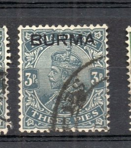 Burma 1937 Early Issue Fine Used 3p. Optd NW-167049