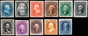 U.S. #63P4-72P4, 73P4, 77P4 set of 11, two of the 24¢, large margins VF